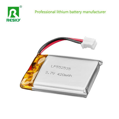 552535 3.7v 7.4v 420mAh 430mAh Cellule de batterie au lithium-ion Courant de décharge continu 0.5c Courant de décharge maximal 1c