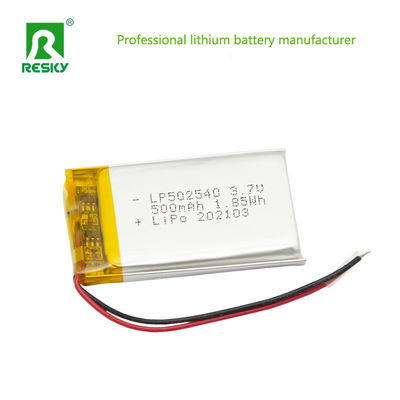 Batterie au lithium solaire rechargeable Cellule 502540 3.7v 500mAh 1.85wh Batterie au lithium-ion