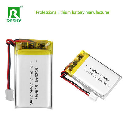 Batterie au lithium polymère Cellule 602540 600mAh 3.7V 2.22wh Batterie solaire Lipo pour moniteurs médicaux